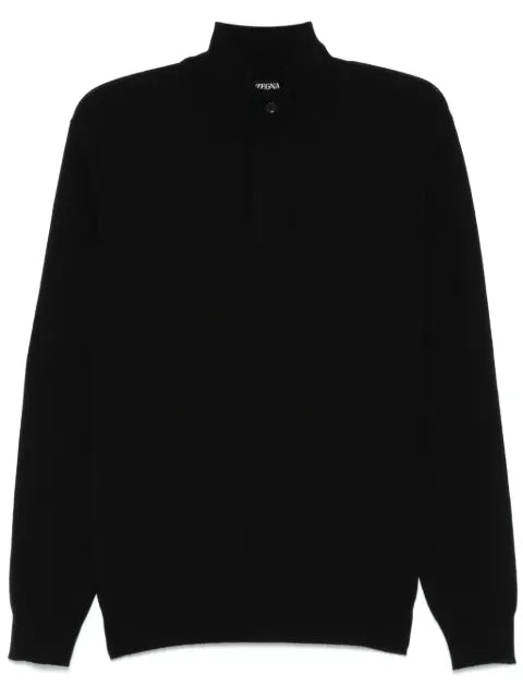 Zegna Black Oasi Cashmere Zip Mock Neck Sweater