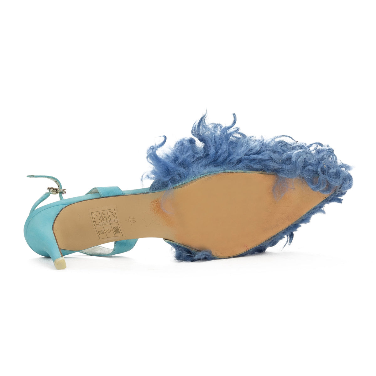 CURLY SHEARLING BLUE HEELS