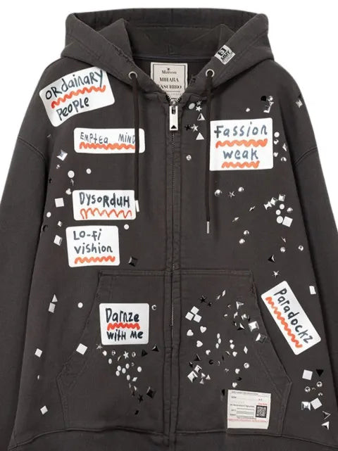 Maison MIHARA YASUHIRO embellished sticker zip-up hoodie