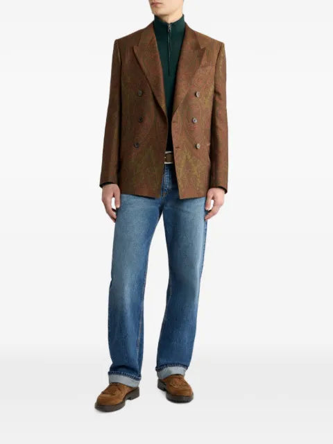 ETRO double-breasted wool-blend jacquard jacket with Paisley motif