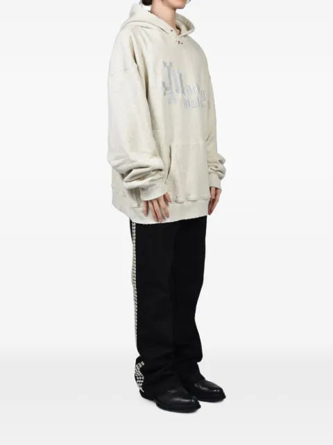 MARKING DISTANCE logo-embroidered distressed hoodie