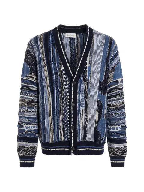 Laneus geometric-motif V-neck cardigan