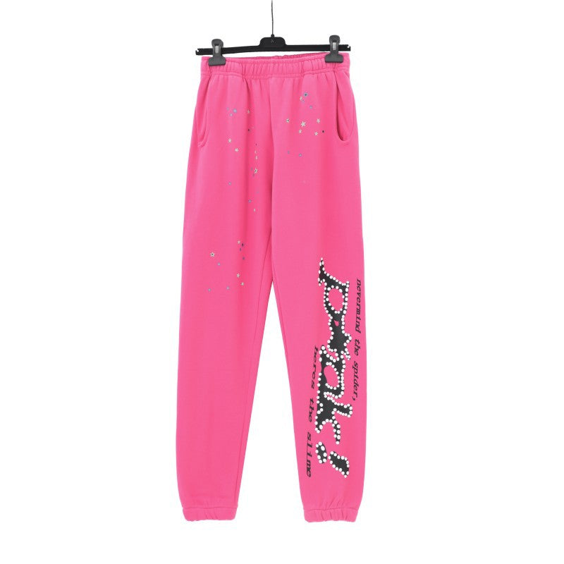 Sp5der Hoodie & Sweatpants 2 Piece Set Spider Web Three-Dimensional Foaming