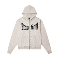 Mixed Emotion Beige Studded Gothic Zip Up Hoodie