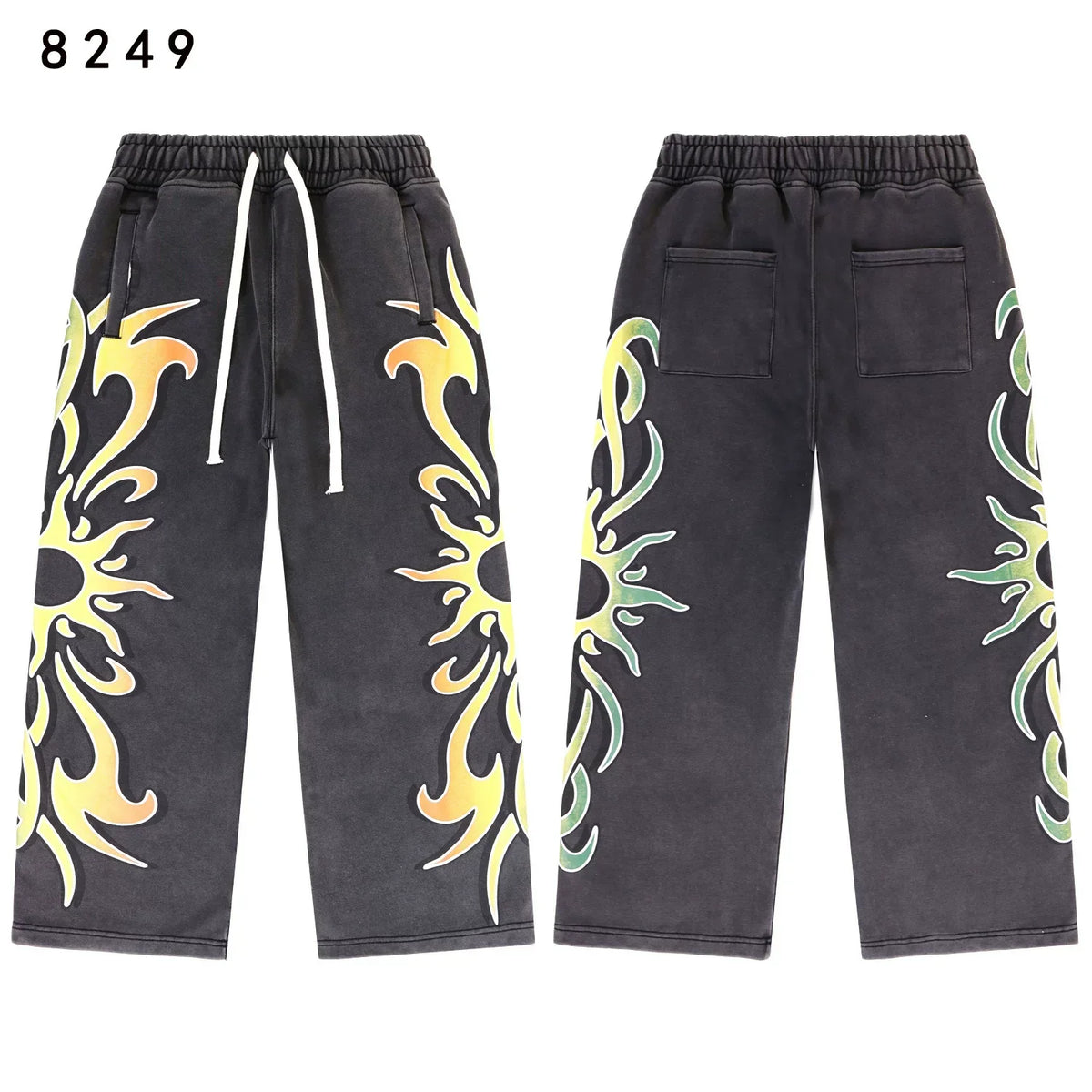 Vale Forever Vintage Black Gradient Flame Print Wide Leg Sweatpants）