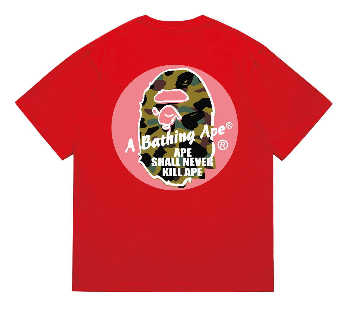 BAPE Pink Accent Ape Circle Graphic T-Shirt