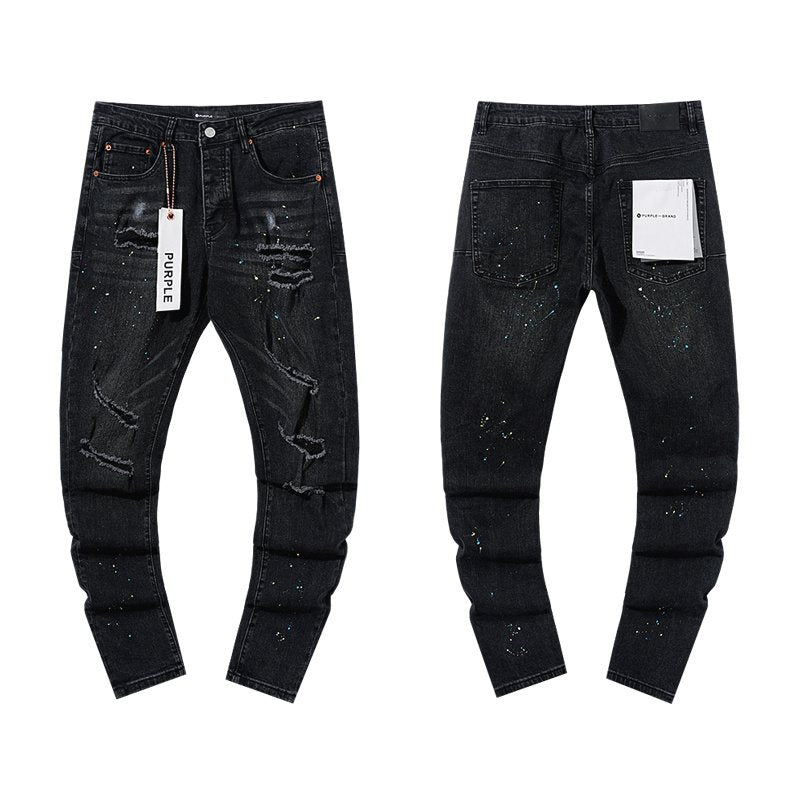 Purple Brand Black Paint-Splatter Distressed Jeans