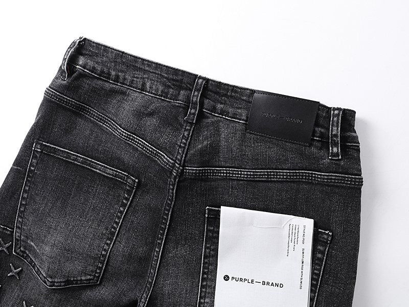 Purple Brand Washed Black Embroidered Jeans