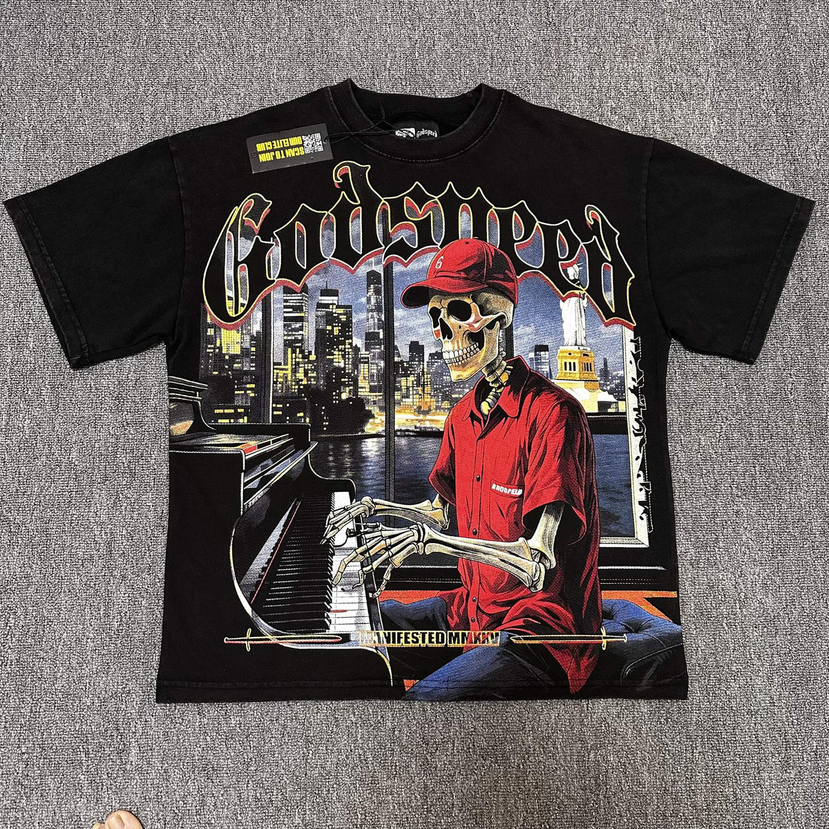 Godspeed Skeleton Piano City Graphic T-Shirt
