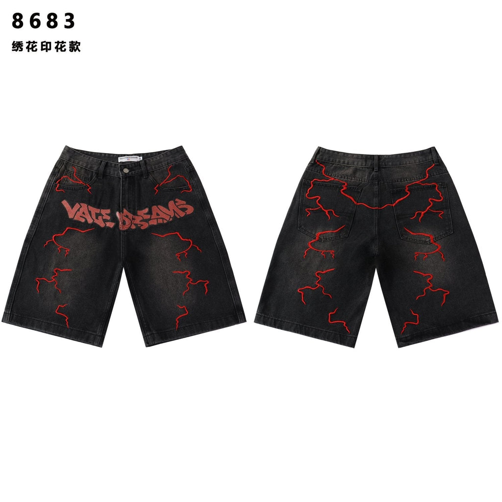 VALLEY Skittle Letter Lightning Denim Shorts