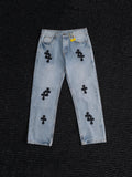 Chrome Hearts Light Blue Cross Patch Jeans