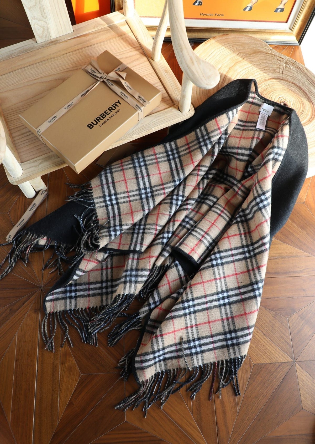 Burberry Style Reversible Plaid Cape Scarf