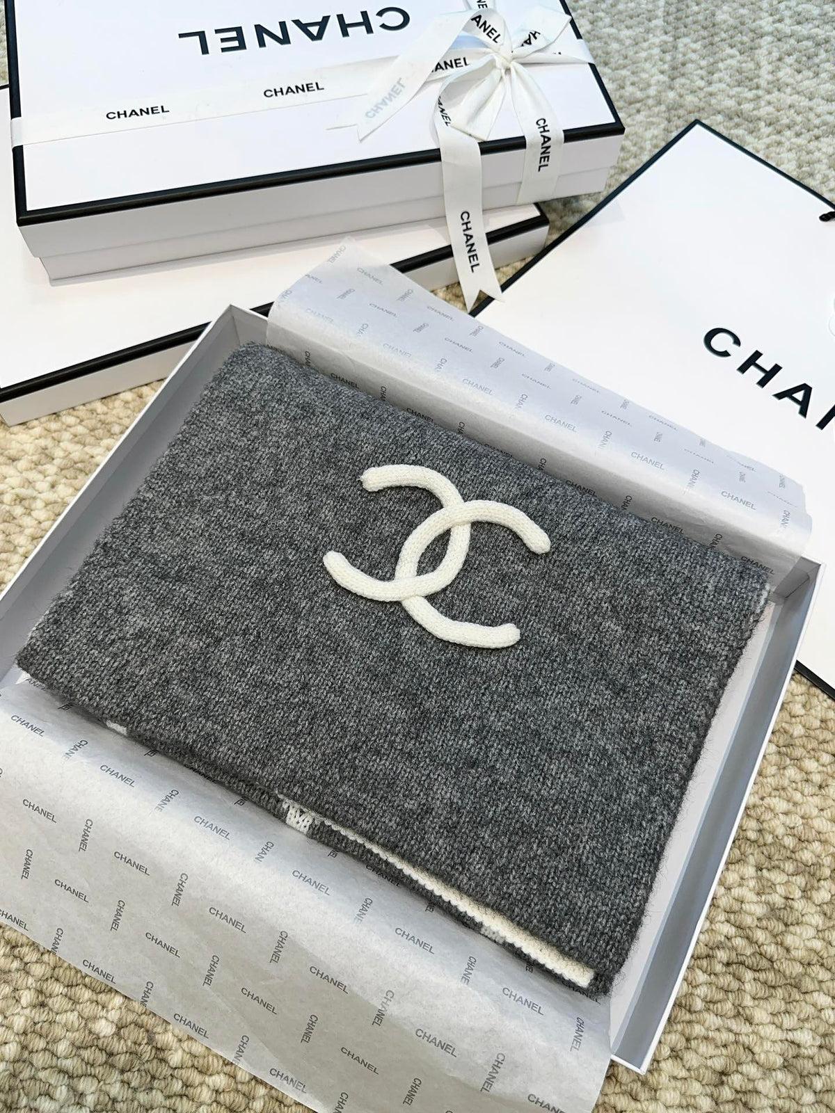 Chanel Style Reversible Diamond Logo Scarf