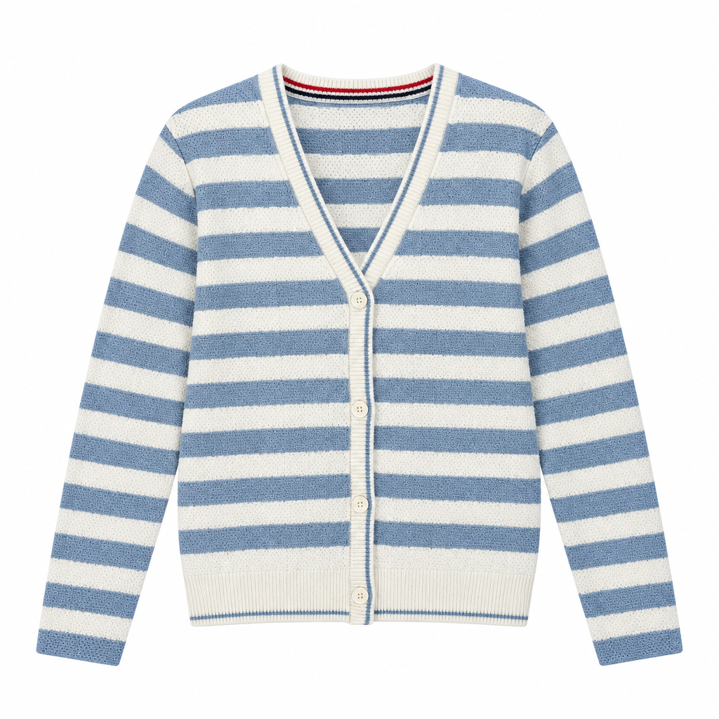 Thom Browne Style Striped V-Neck Button Cardigan