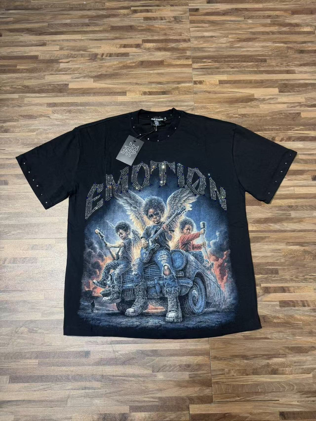 MIXED EMOTION Studded Angel Graphic T-Shirt