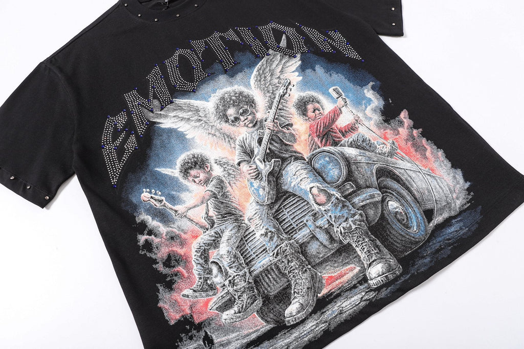 MIXED EMOTION Studded Angel Graphic T-Shirt