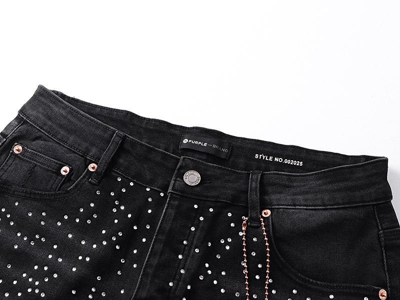 Purple Brand Rhinestone Cross Denim Shorts