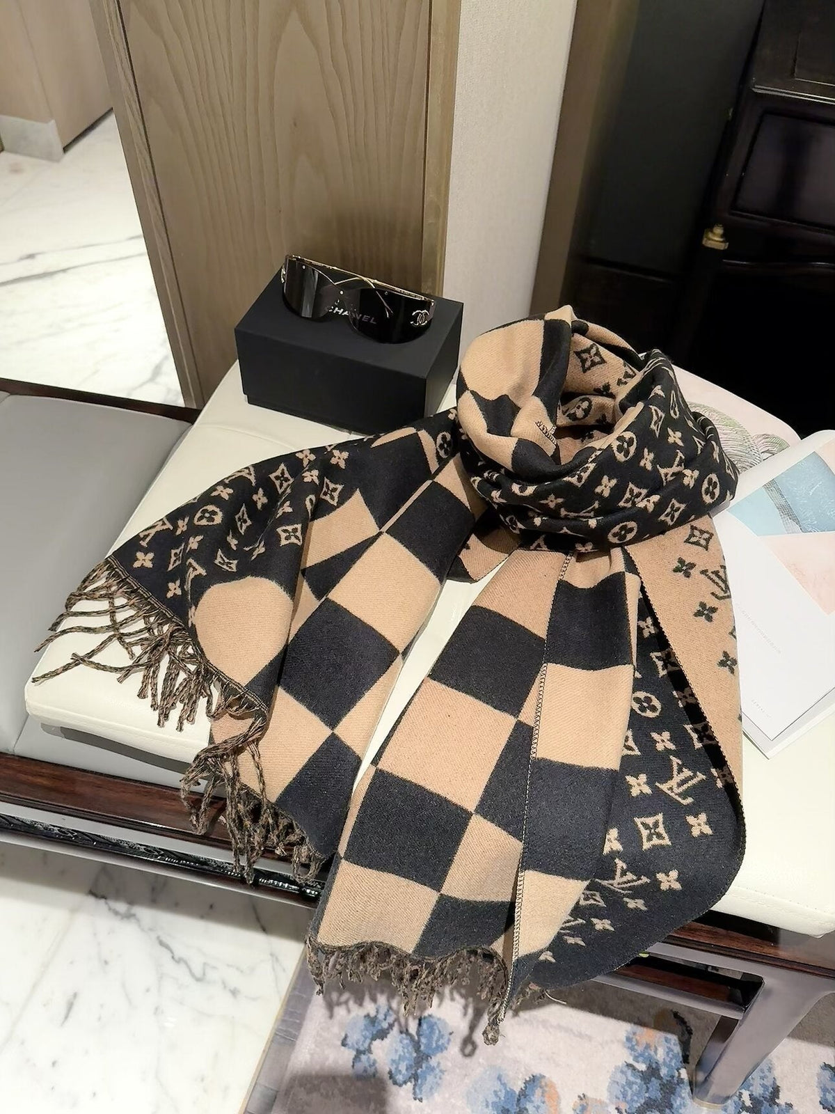 Louis Vuitton Style Checkerboard Monogram Scarf