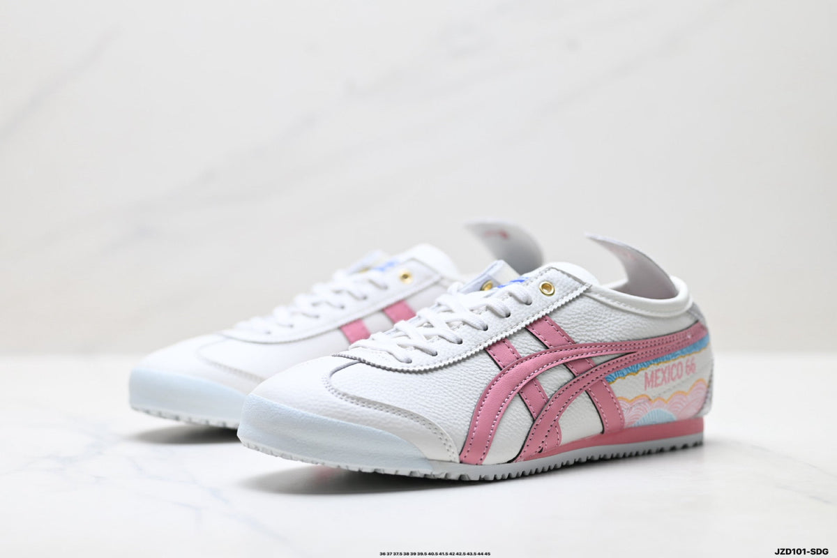 Onitsuka Tiger Retro Low Top White Pink Silver Unisex Shoes Style 02