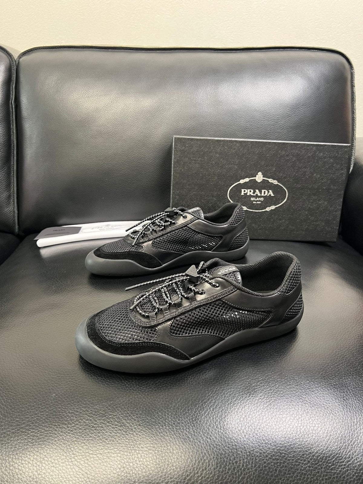 Prada Men's Black and Charcoal Gray Sneakers