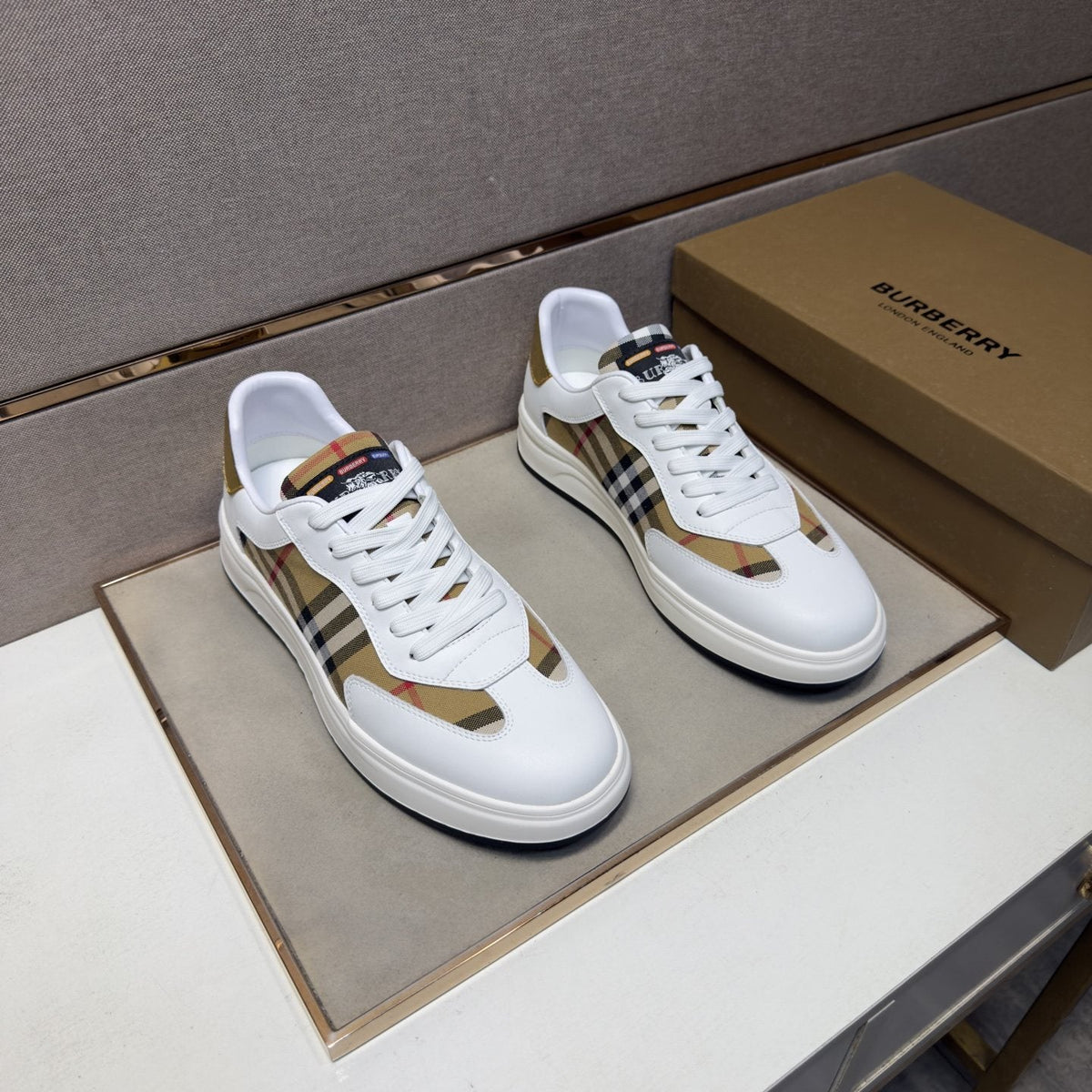 Burberry Plaid-Panel Low-Top Sneakers