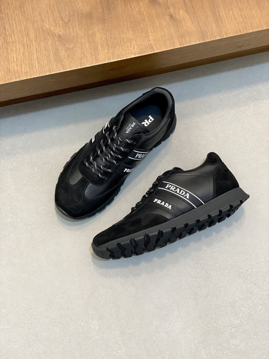 Prada Men's Geometric Panel Sneakers - Lace-Up Closure