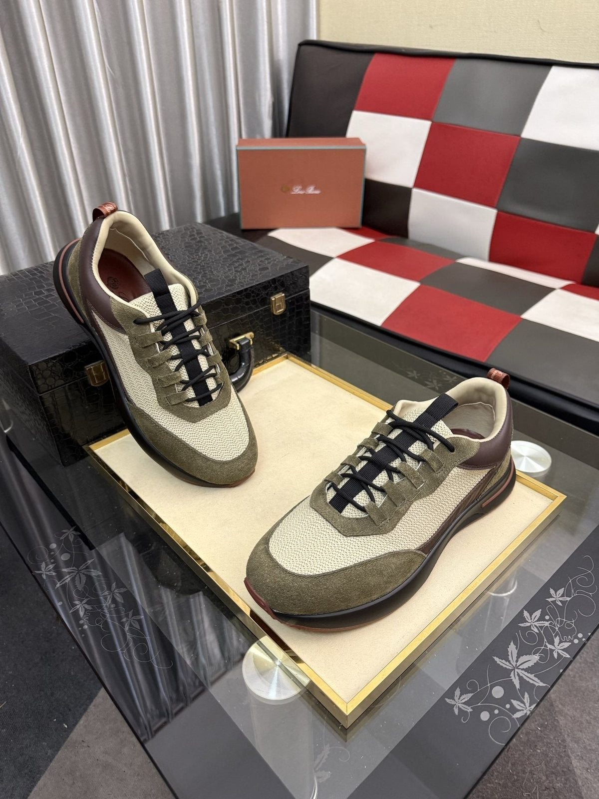 Color-Blocked Low-Top Lace-Up Sneakers